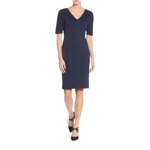 Eliza J Black Crepe Sheath Dress Gold Exposed Zipper Size 12